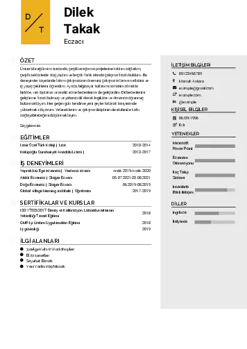 Eczacı CV Örnekleri cv indir